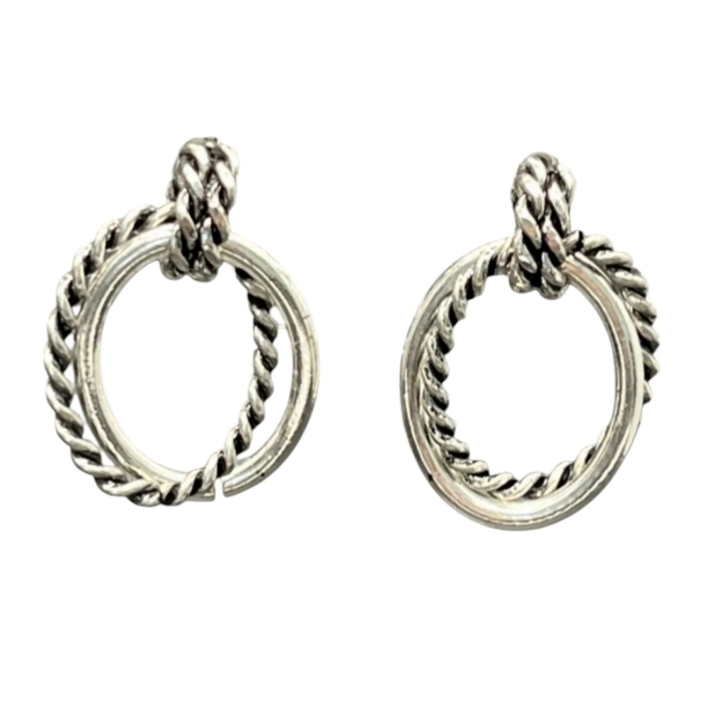 Silver Plated Double Door Knocker Oval Hoops Pierced Earrings